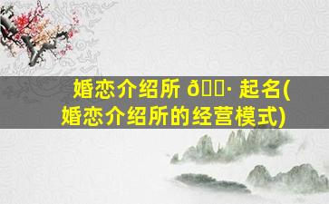 婚恋介绍所 🕷 起名(婚恋介绍所的经营模式)